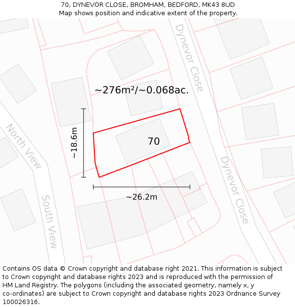 70, DYNEVOR CLOSE, BROMHAM, BEDFORD, MK43 8UD: Plot and title map