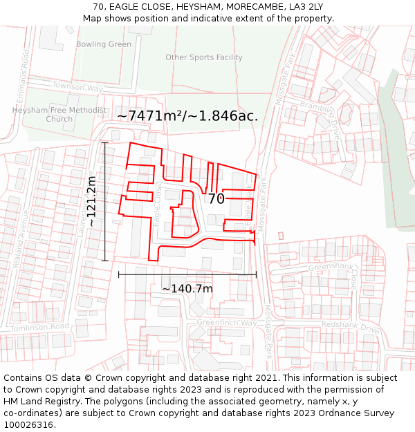 70, EAGLE CLOSE, HEYSHAM, MORECAMBE, LA3 2LY: Plot and title map