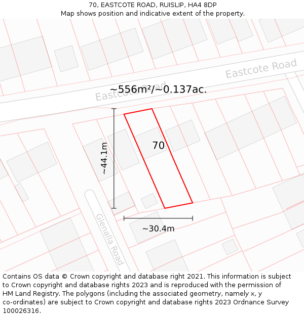 70, EASTCOTE ROAD, RUISLIP, HA4 8DP: Plot and title map