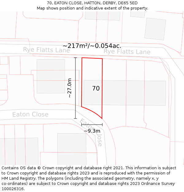 70, EATON CLOSE, HATTON, DERBY, DE65 5ED: Plot and title map