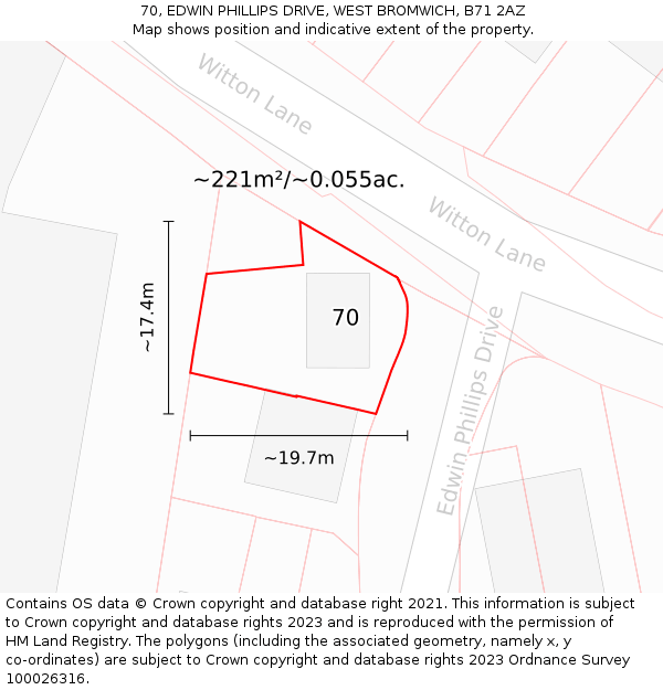 70, EDWIN PHILLIPS DRIVE, WEST BROMWICH, B71 2AZ: Plot and title map