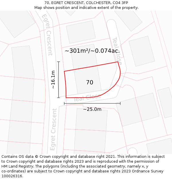 70, EGRET CRESCENT, COLCHESTER, CO4 3FP: Plot and title map