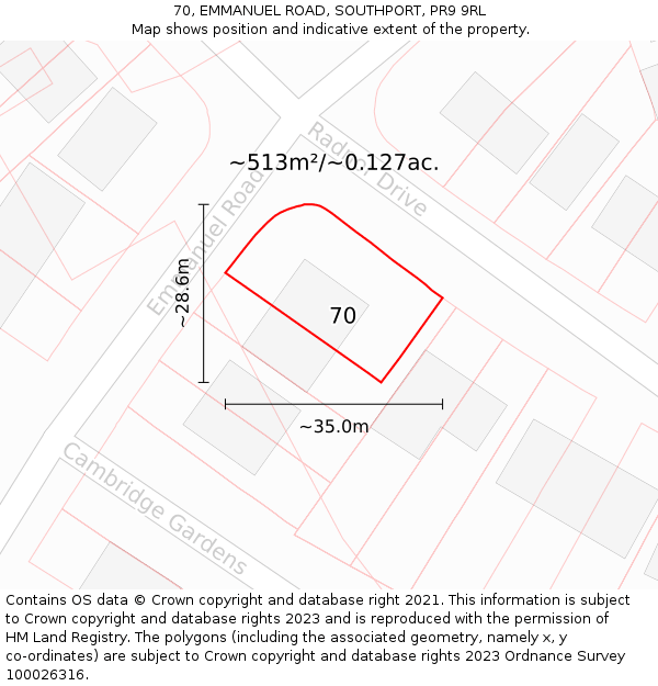 70, EMMANUEL ROAD, SOUTHPORT, PR9 9RL: Plot and title map