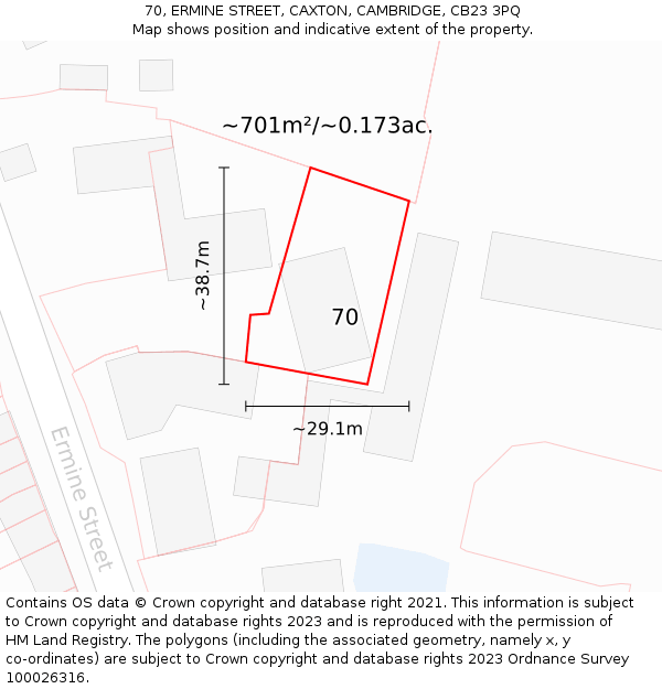 70, ERMINE STREET, CAXTON, CAMBRIDGE, CB23 3PQ: Plot and title map