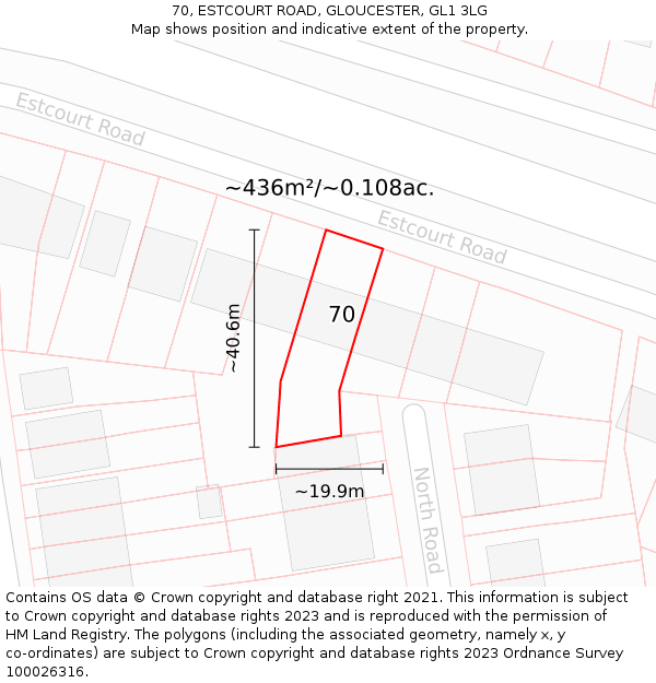 70, ESTCOURT ROAD, GLOUCESTER, GL1 3LG: Plot and title map