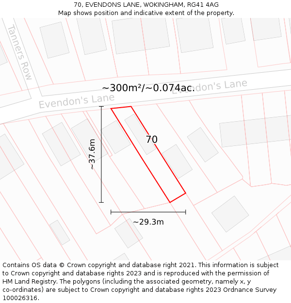 70, EVENDONS LANE, WOKINGHAM, RG41 4AG: Plot and title map