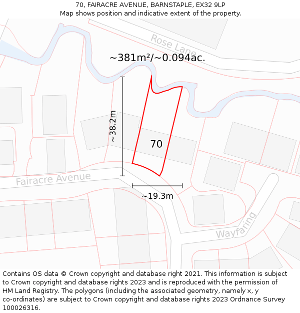 70, FAIRACRE AVENUE, BARNSTAPLE, EX32 9LP: Plot and title map