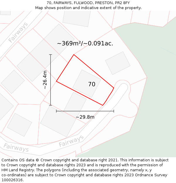 70, FAIRWAYS, FULWOOD, PRESTON, PR2 8FY: Plot and title map