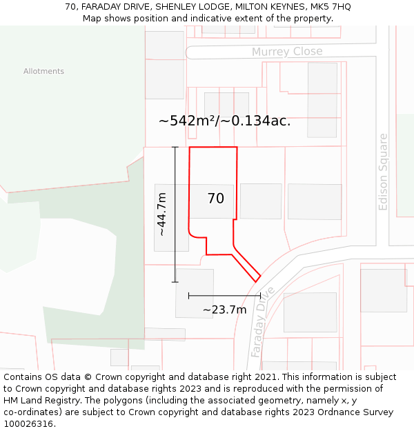 70, FARADAY DRIVE, SHENLEY LODGE, MILTON KEYNES, MK5 7HQ: Plot and title map