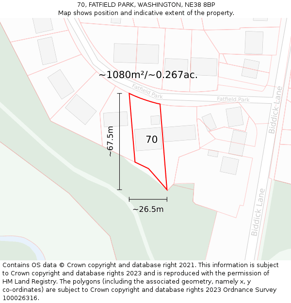 70, FATFIELD PARK, WASHINGTON, NE38 8BP: Plot and title map