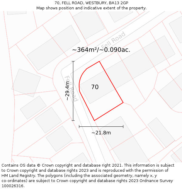 70, FELL ROAD, WESTBURY, BA13 2GP: Plot and title map