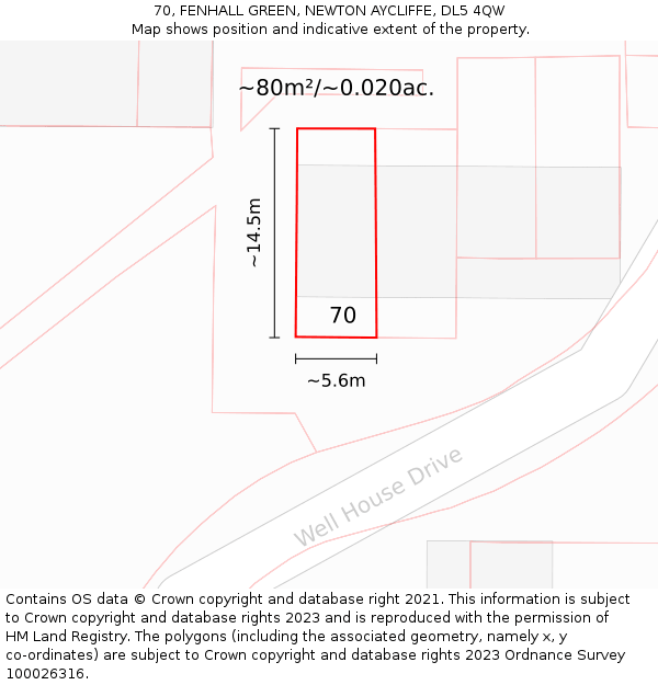 70, FENHALL GREEN, NEWTON AYCLIFFE, DL5 4QW: Plot and title map