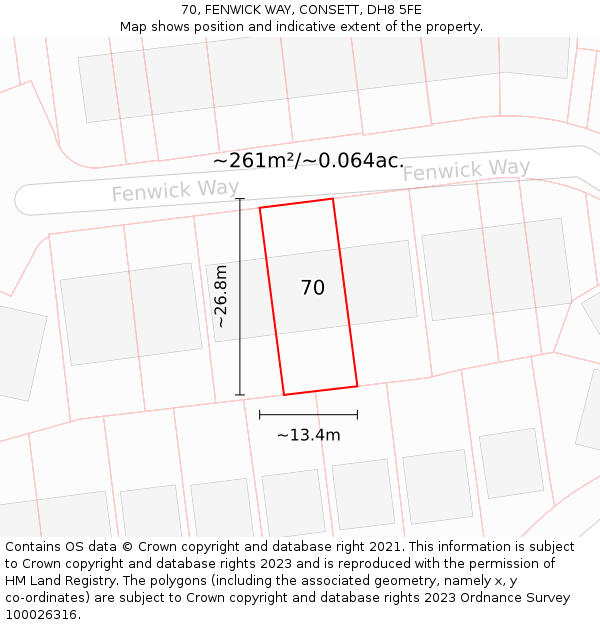 70, FENWICK WAY, CONSETT, DH8 5FE: Plot and title map