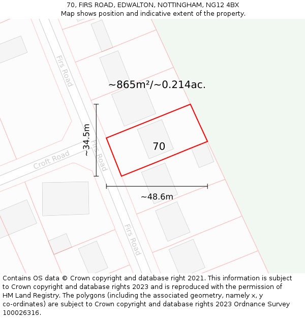 70, FIRS ROAD, EDWALTON, NOTTINGHAM, NG12 4BX: Plot and title map