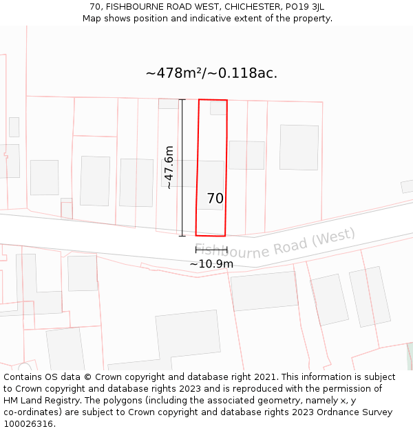 70, FISHBOURNE ROAD WEST, CHICHESTER, PO19 3JL: Plot and title map