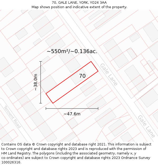 70, GALE LANE, YORK, YO24 3AA: Plot and title map