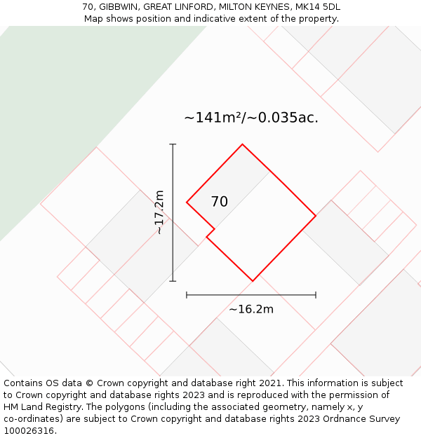 70, GIBBWIN, GREAT LINFORD, MILTON KEYNES, MK14 5DL: Plot and title map