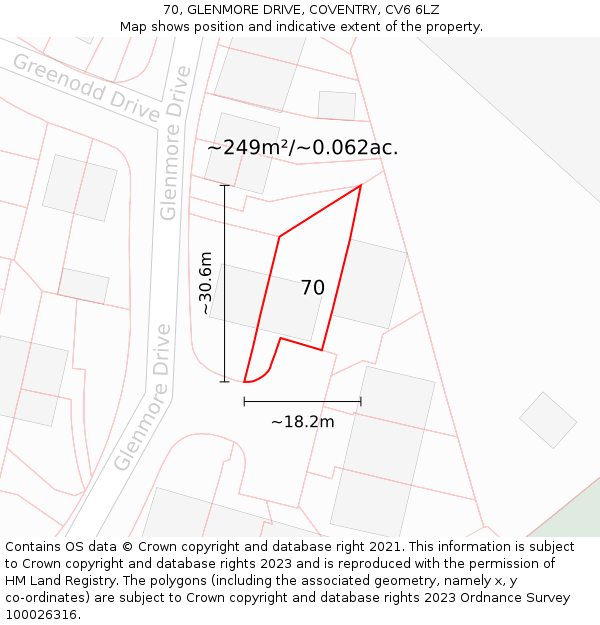 70, GLENMORE DRIVE, COVENTRY, CV6 6LZ: Plot and title map