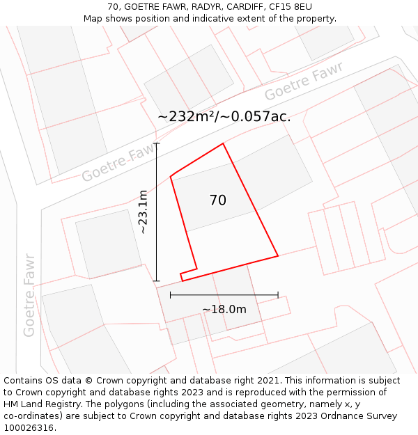 70, GOETRE FAWR, RADYR, CARDIFF, CF15 8EU: Plot and title map