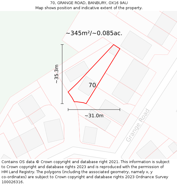 70, GRANGE ROAD, BANBURY, OX16 9AU: Plot and title map