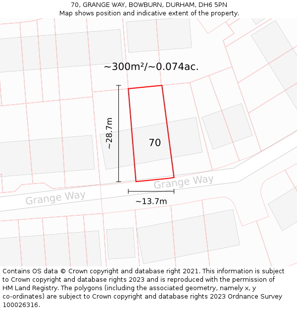 70, GRANGE WAY, BOWBURN, DURHAM, DH6 5PN: Plot and title map