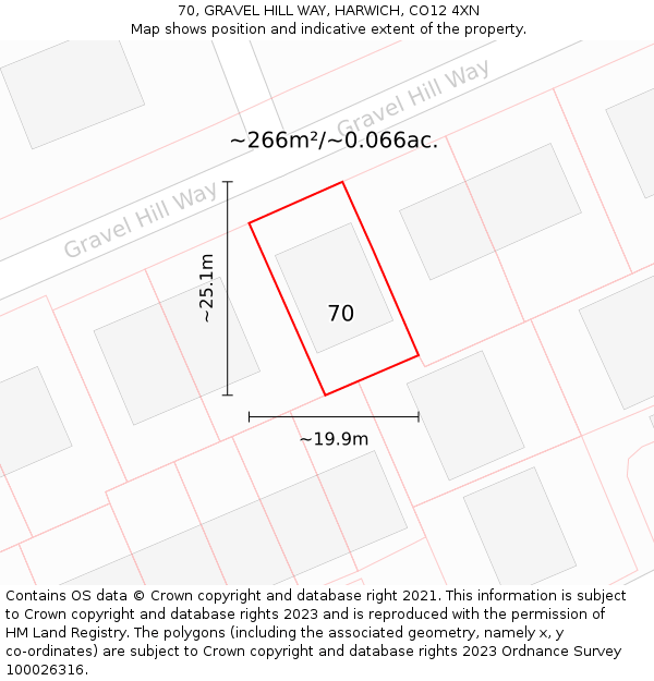 70, GRAVEL HILL WAY, HARWICH, CO12 4XN: Plot and title map