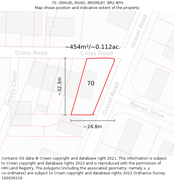 70, GRAVEL ROAD, BROMLEY, BR2 8PN: Plot and title map