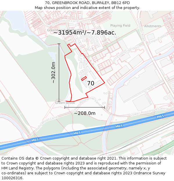 70, GREENBROOK ROAD, BURNLEY, BB12 6PD: Plot and title map