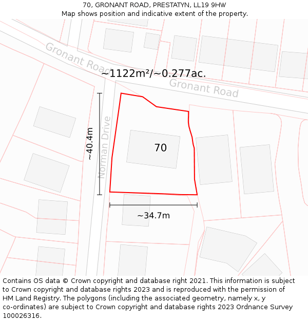 70, GRONANT ROAD, PRESTATYN, LL19 9HW: Plot and title map