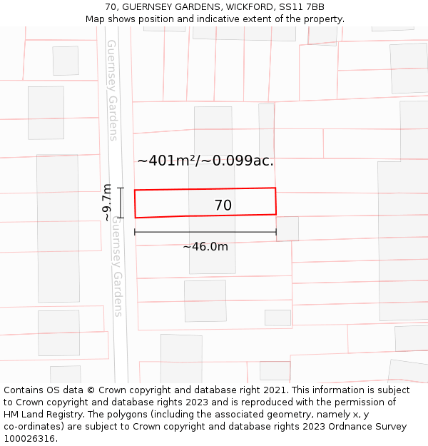 70, GUERNSEY GARDENS, WICKFORD, SS11 7BB: Plot and title map