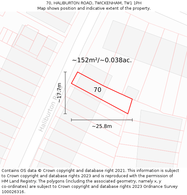 70, HALIBURTON ROAD, TWICKENHAM, TW1 1PH: Plot and title map