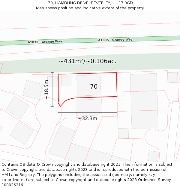 70, HAMBLING DRIVE, BEVERLEY, HU17 9GD: Plot and title map