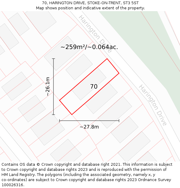 70, HARINGTON DRIVE, STOKE-ON-TRENT, ST3 5ST: Plot and title map