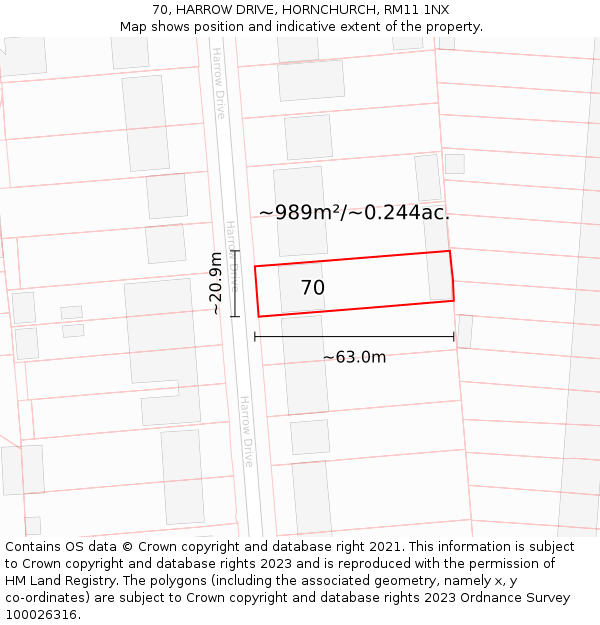 70, HARROW DRIVE, HORNCHURCH, RM11 1NX: Plot and title map