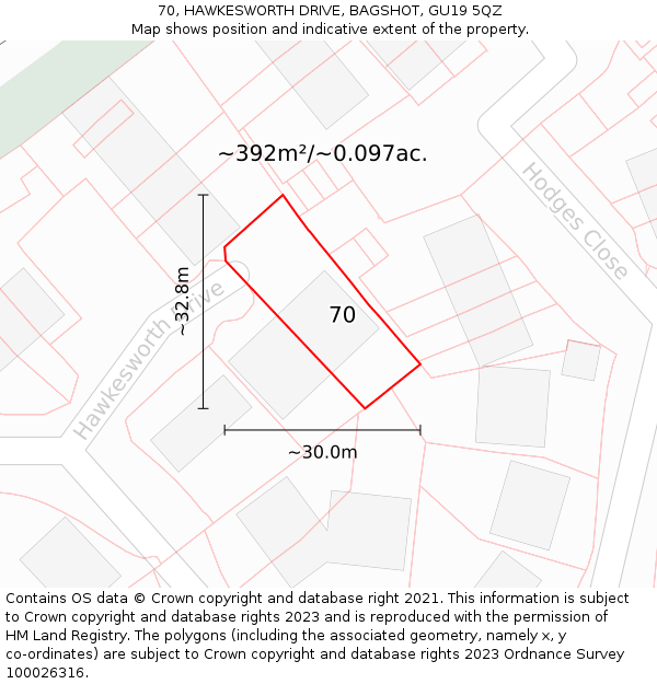 70, HAWKESWORTH DRIVE, BAGSHOT, GU19 5QZ: Plot and title map