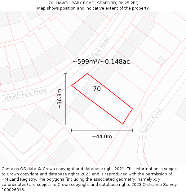 70, HAWTH PARK ROAD, SEAFORD, BN25 2RQ: Plot and title map