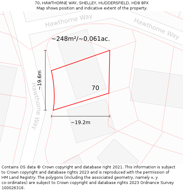 70, HAWTHORNE WAY, SHELLEY, HUDDERSFIELD, HD8 8PX: Plot and title map