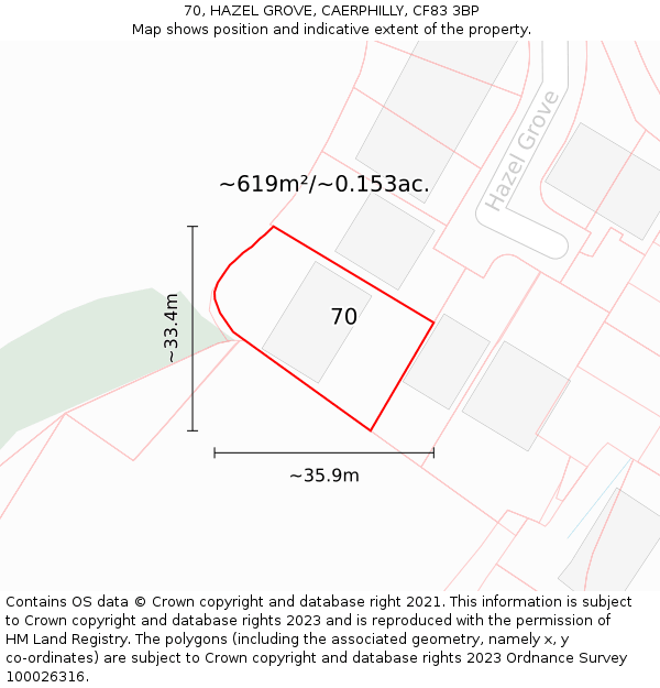 70, HAZEL GROVE, CAERPHILLY, CF83 3BP: Plot and title map