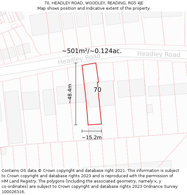 70, HEADLEY ROAD, WOODLEY, READING, RG5 4JE: Plot and title map