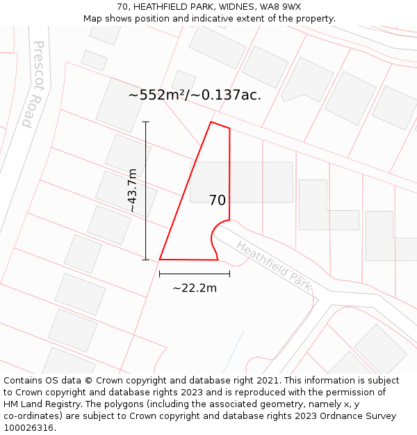 70, HEATHFIELD PARK, WIDNES, WA8 9WX: Plot and title map