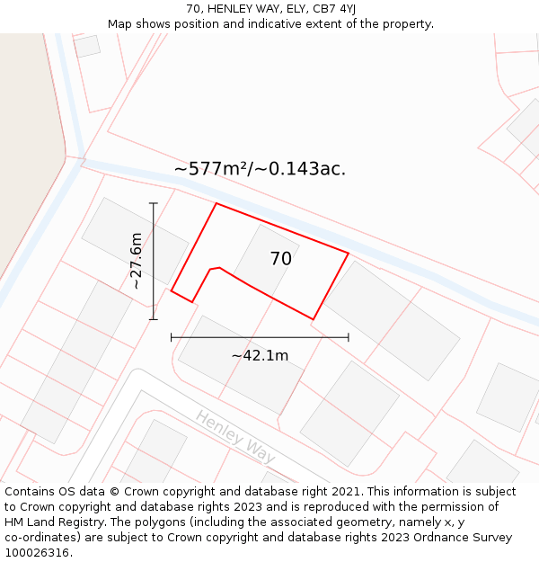 70, HENLEY WAY, ELY, CB7 4YJ: Plot and title map