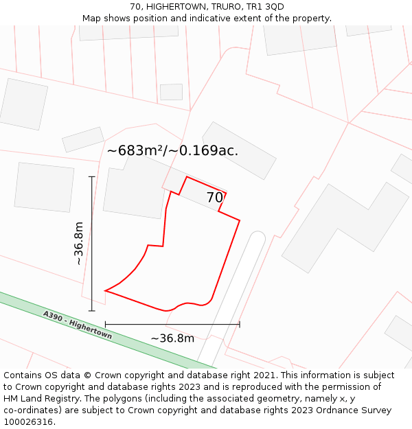 70, HIGHERTOWN, TRURO, TR1 3QD: Plot and title map