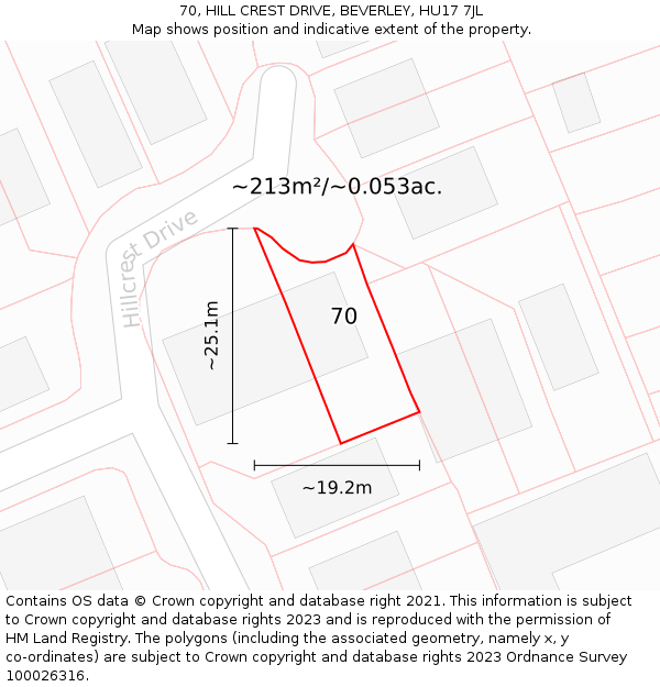 70, HILL CREST DRIVE, BEVERLEY, HU17 7JL: Plot and title map