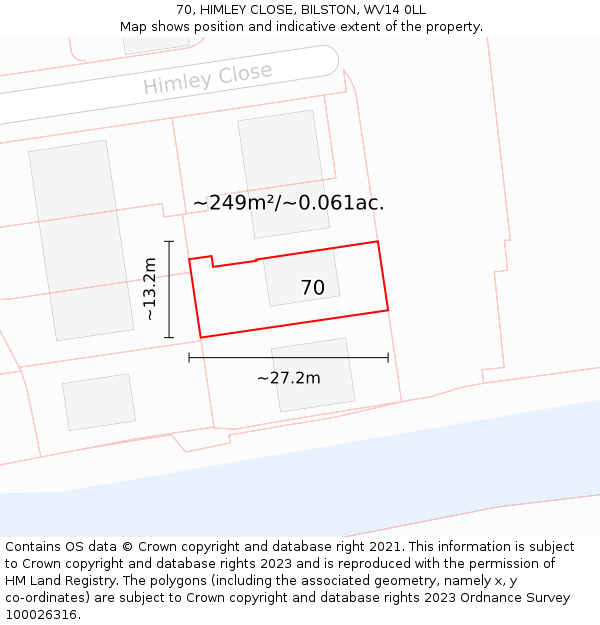 70, HIMLEY CLOSE, BILSTON, WV14 0LL: Plot and title map