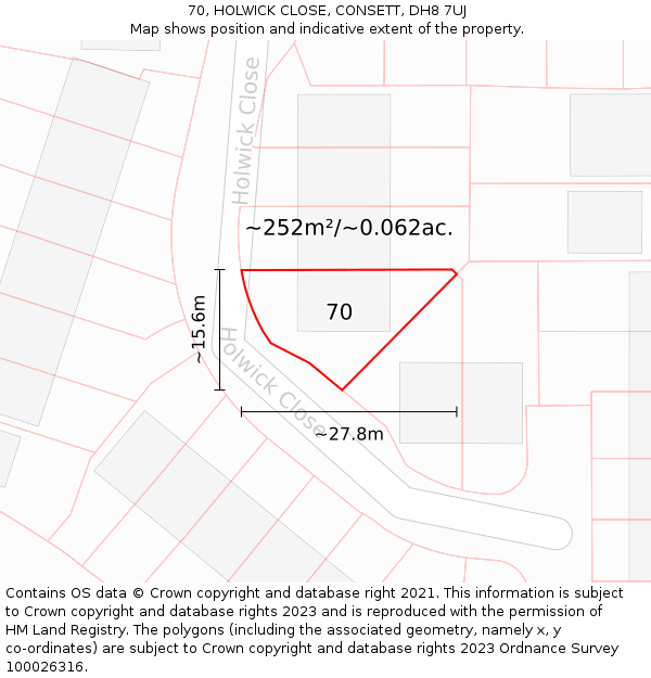 70, HOLWICK CLOSE, CONSETT, DH8 7UJ: Plot and title map