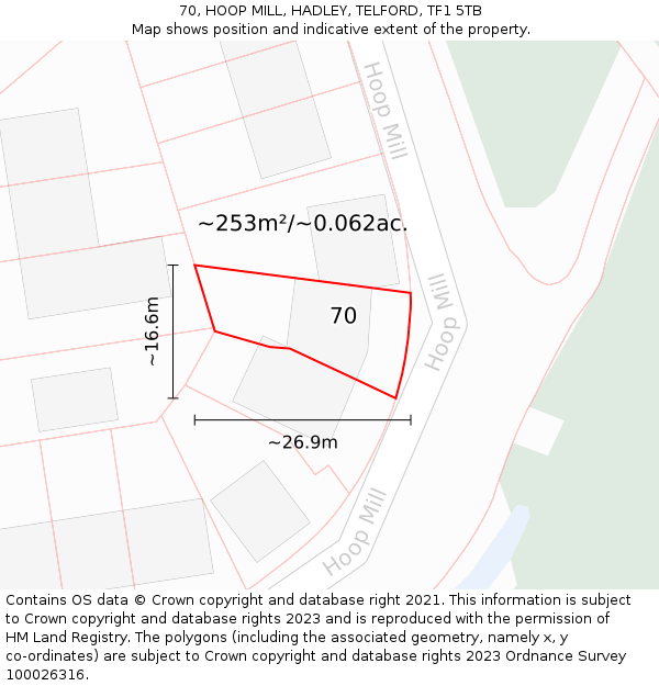 70, HOOP MILL, HADLEY, TELFORD, TF1 5TB: Plot and title map