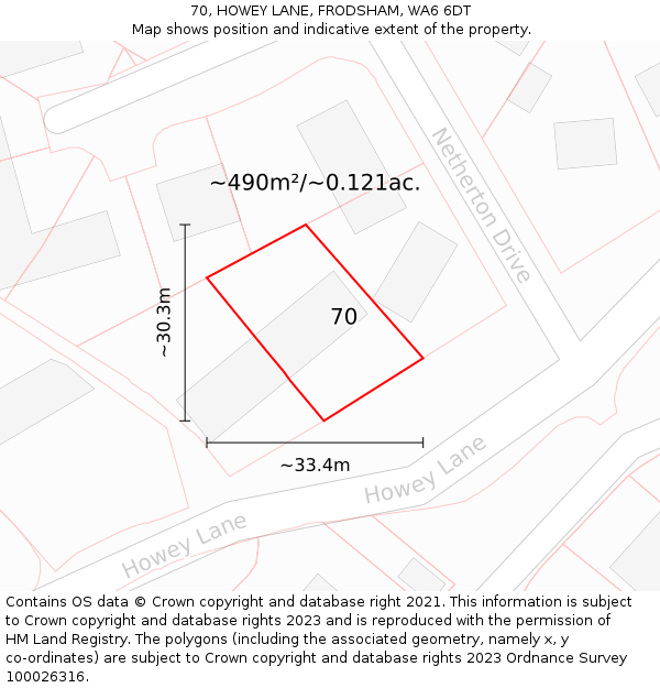 70, HOWEY LANE, FRODSHAM, WA6 6DT: Plot and title map