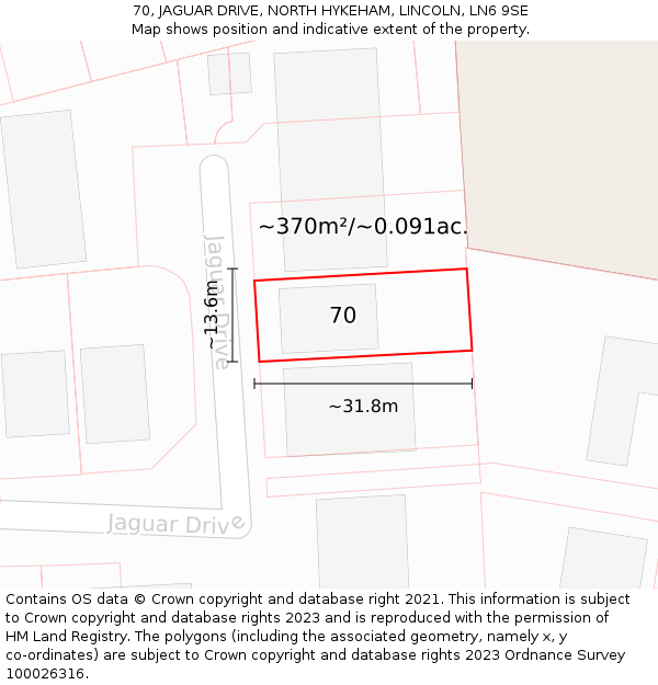 70, JAGUAR DRIVE, NORTH HYKEHAM, LINCOLN, LN6 9SE: Plot and title map