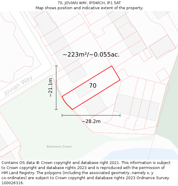 70, JOVIAN WAY, IPSWICH, IP1 5AT: Plot and title map