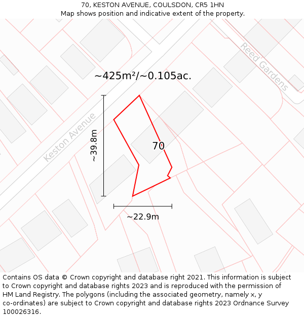 70, KESTON AVENUE, COULSDON, CR5 1HN: Plot and title map